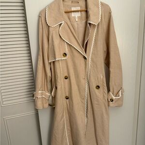 Avec Les Filles Beige Trench Coat with White Crochet Trim